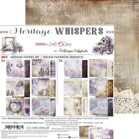 Craft O Clock Set of Mix Papers 20x20 cm Heritage Whispers CC-F39-HWS-09