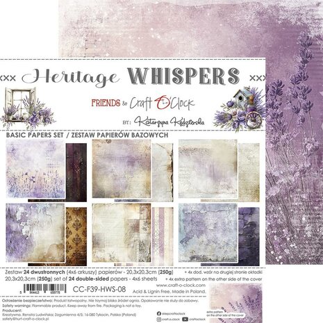 Craft O Clock Set of Mix Papers 20x20 cm Heritage Whispers CC-F39-HWS-09