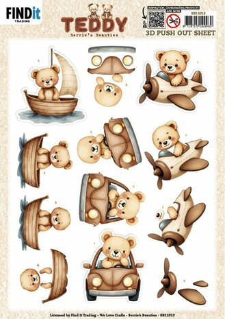 3D Push out Sheet - Berries Beauties - Teddy - Transport SB11013