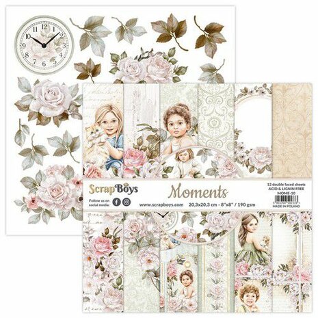 ScrapBoys Moments paperpad 12 vl+cut out elements-DZ MOME-10 190gr 20,3x20,3cm