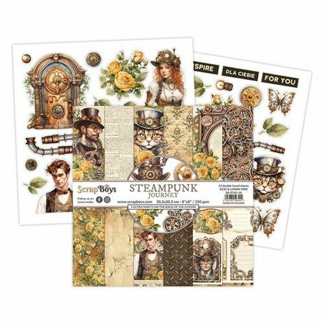 ScrapBoys Steampunk Journey paperpad 12 vl+cut out elements-DZ STJO-10 250gr 20,3x20,3cm