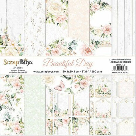 ScrapBoys Beautiful day paperpad 12 vl+cut out elements-DZ BEDA-10 190gr 20,3x20,3cm