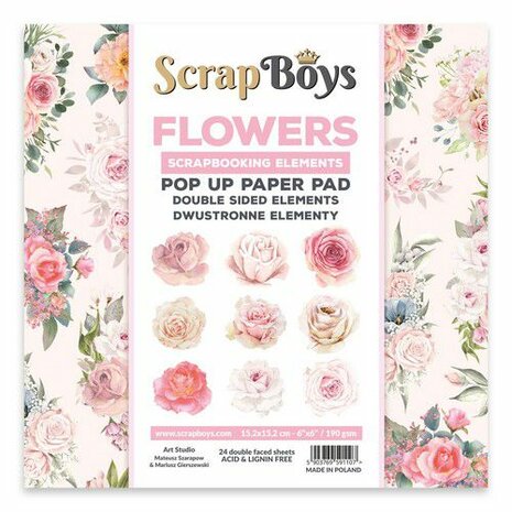 Scrapboys POP UP Paper Pad double sided elements - Flowers / Roses POPFL-01