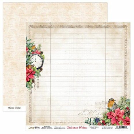 ScrapBoys Christmas Wishes paperset 12 vl+cut out elements-190gr 30,5 x 30,5cm