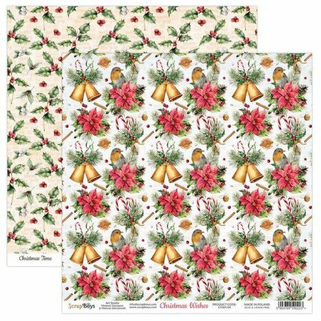 ScrapBoys Christmas Wishes paperset 12 vl+cut out elements-190gr 30,5 x 30,5cm