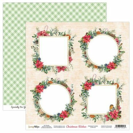 ScrapBoys Christmas Wishes paperset 12 vl+cut out elements-190gr 30,5 x 30,5cm
