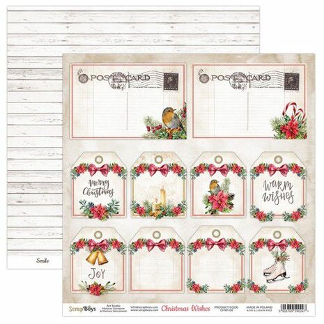 ScrapBoys Christmas Wishes paperset 12 vl+cut out elements-190gr 30,5 x 30,5cm