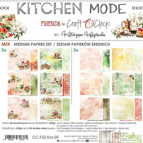 Craft O Clock Set of Mix Papers 20x20 cm Kitchen Mode CC-F32-KM-09
