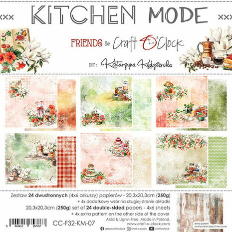 Craft O Clock Set of Mix Papers 20x20 cm Kitchen Mode CC-F32-KM-09
