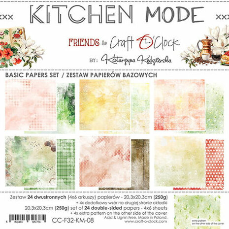 Craft O Clock Set of Mix Papers 20x20 cm Kitchen Mode CC-F32-KM-09