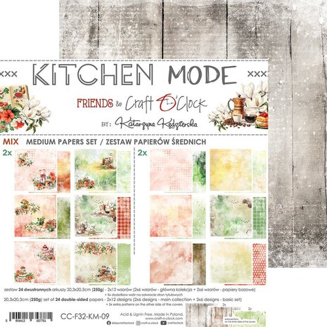 Craft O Clock Set of Mix Papers 20x20 cm Kitchen Mode CC-F32-KM-09