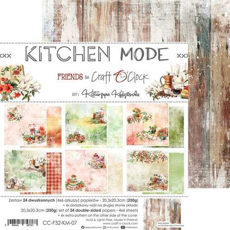 Craft O Clock Set of Mix Papers 20x20 cm Kitchen Mode CC-F32-KM-09