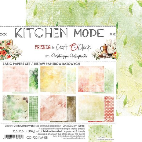 Craft O Clock Set of Mix Papers 20x20 cm Kitchen Mode CC-F32-KM-09