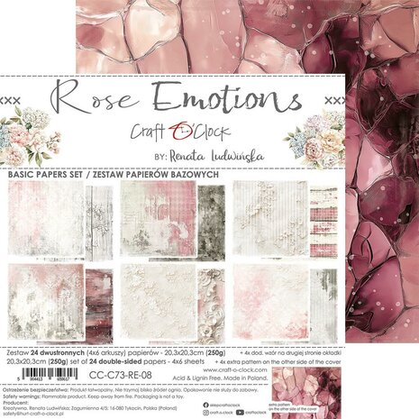 Craft O Clock Basic Paper Pack 20x20 cm Rose Emotions 250 grs 4x6 designs CC-C73-RE-08