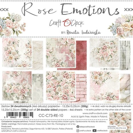 Craft O Clock Set of Papers 15x15 cm Rose Emotions 250 grs 4x6 designs CC-C73-RE-10