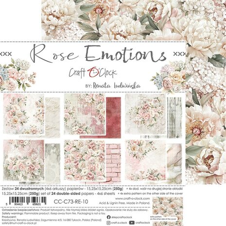 Craft O Clock Set of Papers 15x15 cm Rose Emotions 250 grs 4x6 designs CC-C73-RE-10