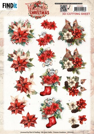3D Cutting Sheet - Yvonne Ceations - Floral Christmas- Floral Poinsettia CD12361