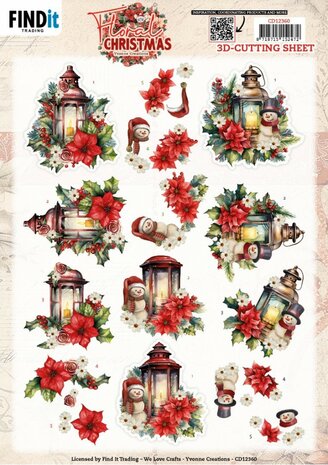3D Cutting Sheet - Yvonne Ceations - Floral Christmas- Floral Lantern CD12360