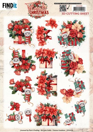 3D Cutting Sheet - Yvonne Ceations - Floral Christmas- Floral Presents CD12358.