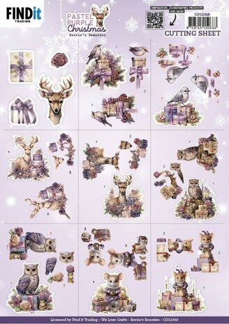 3D Cutting Sheet - Berries Beauties - Pastel Purple Christmas - Mini CD12368