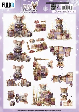3D Cutting Sheet - Berries Beauties - Pastel Purple Christmas - Mouse CD12367
