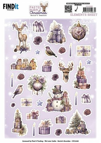 Cutting Sheet - Berries Beauties - Pastel Purple Christmas - Small Elements CD12369