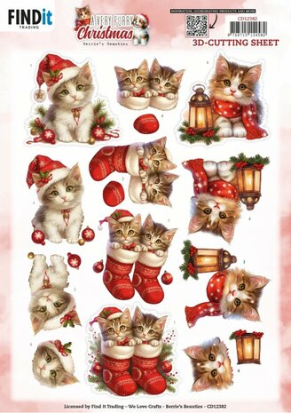 3D Cutting Sheet - Berries Beauties - A Very Furry Christmas - Kitten CD12382