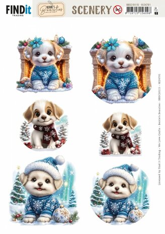 Scenery Push out - Berries Beauties - Christmas Dog BBSC10115 - HJ247
