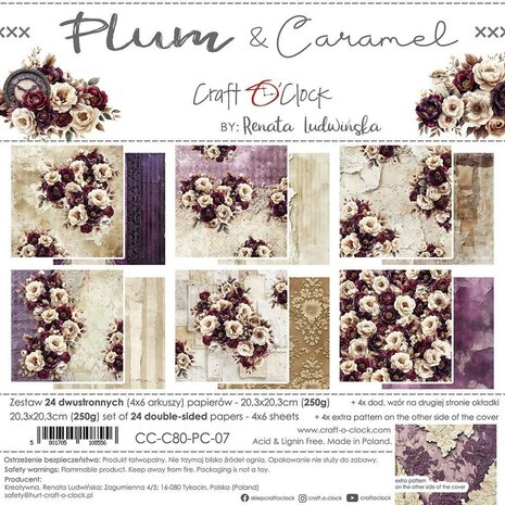 Craft O Clock Paper Pack 20x20 cm Plum &amp; Caramel CC-C80-PC-07