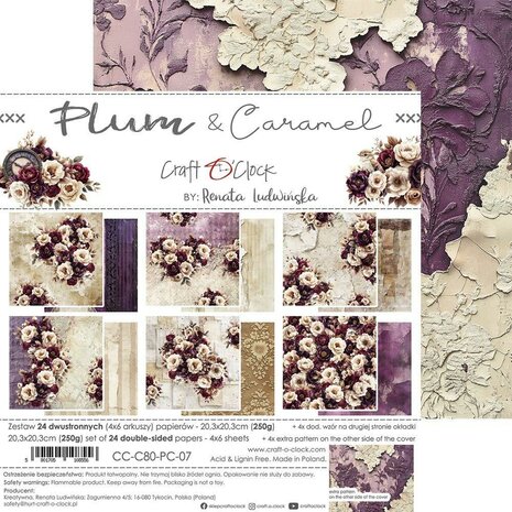 Craft O Clock Paper Pack 20x20 cm Plum &amp; Caramel CC-C80-PC-07