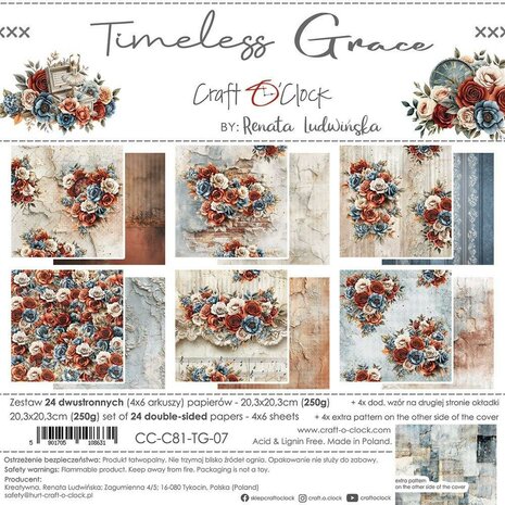 Craft O Clock Paper Pack 20x20 cm Timeless Grace CC-C81-TG-07