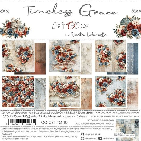Craft O Clock Set of Papers 15x15 cm Timeless Grace CC-C81-TG-10