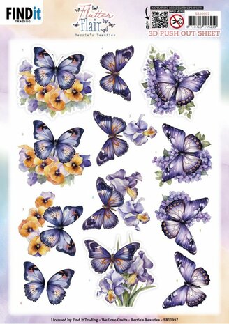 3D Push out Sheet - Berries Beauties - Flutter Flair - Purple Flutters