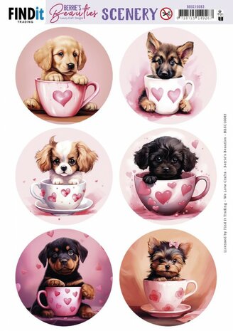 Scenery Push out - Berries Beauties - Puppy in Cup -Round