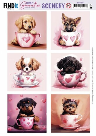 Scenery Push out - Berries Beauties - Puppy in Cup -Square