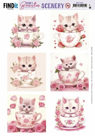 Scenery Push out - Berries Beauties - Kitten in Cup -Square