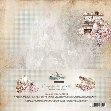 Art Alchemy Paper Collection Set 15x15 cm Recipe for Happiness, 250 gsm (24 sheets, 12 designs, 4x6 double-sided sheets)