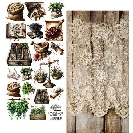 Art Alchemy Double-sided paper 30,5x15 cm Recipe for Happiness &ndash; extras to cut, 2 designs 250 gsm