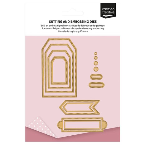 Vaessen Creative &bull; Mini Snij- en Embossingmallen Trapeze Banners &amp; Labels 14st 3625-0207