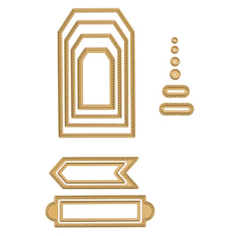 Vaessen Creative &bull; Mini Snij- en Embossingmallen Trapeze Banners &amp; Labels 14st 3625-0207