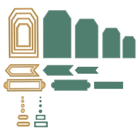 Vaessen Creative &bull; Mini Snij- en Embossingmallen Trapeze Banners &amp; Labels 14st 3625-0207