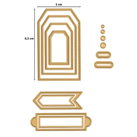 Vaessen Creative &bull; Mini Snij- en Embossingmallen Trapeze Banners &amp; Labels 14st 3625-0207