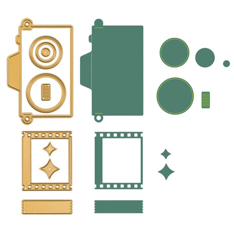 Vaessen Creative &bull; Mini Snij- en Embossingmallen Vintage Camera 9st. 3625-0211