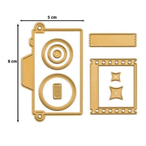 Vaessen Creative &bull; Mini Snij- en Embossingmallen Vintage Camera 9st. 3625-0211