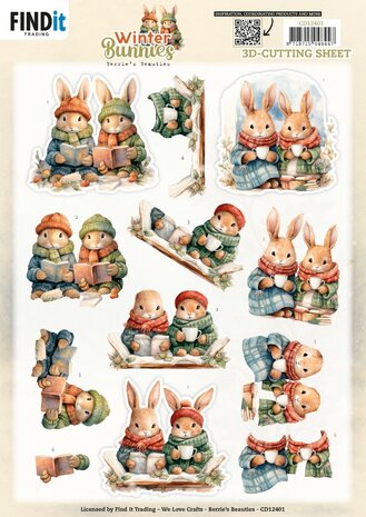 3D Cutting Sheet - Berries Beauties - Winter Bunnies - Bunnies Together CD12401