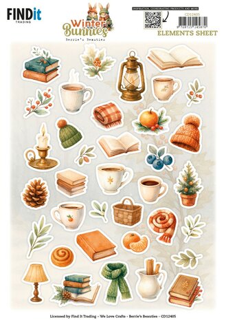 Cutting Sheet - Berries Beauties - Winter Bunnies - Small Elements CD12405