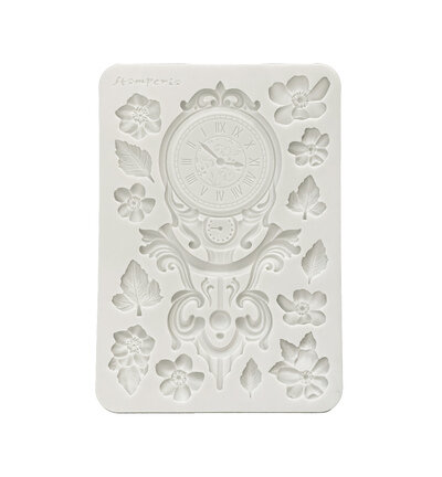 Stamperia Siliconen Mal A5 &ndash; Gardens of Time Clock and Flowers KACMA610