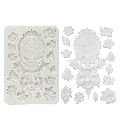 Stamperia Siliconen Mal A5 &ndash; Gardens of Time Clock and Flowers KACMA610