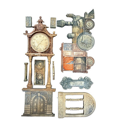 Stamperia Siliconen Mal A5 &ndash; Gardens of Time Train and Longcase Clock KACMA609