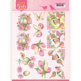 3D Knipvel - Jeanine's Art - Happy Birds - Roze dans
